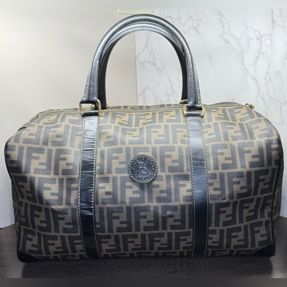 Fendi Vintage Leather-Trimmed Zucca Duffle Bag